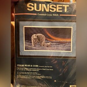 Vintage Sunset Polar Bear & Cubs Counted Cross Stitch Kit